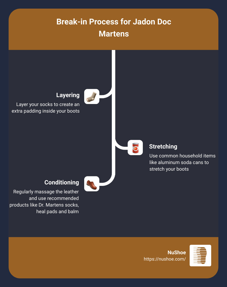 Infographic on how to break in Jadon Doc Martens - how to break in doc martens jadon infographic infographic-line-3-steps